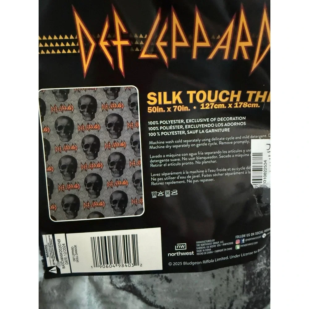 Def Leppard Silk Touch Throw Blanket Skull Damask Grey Orange 50x70  NEW